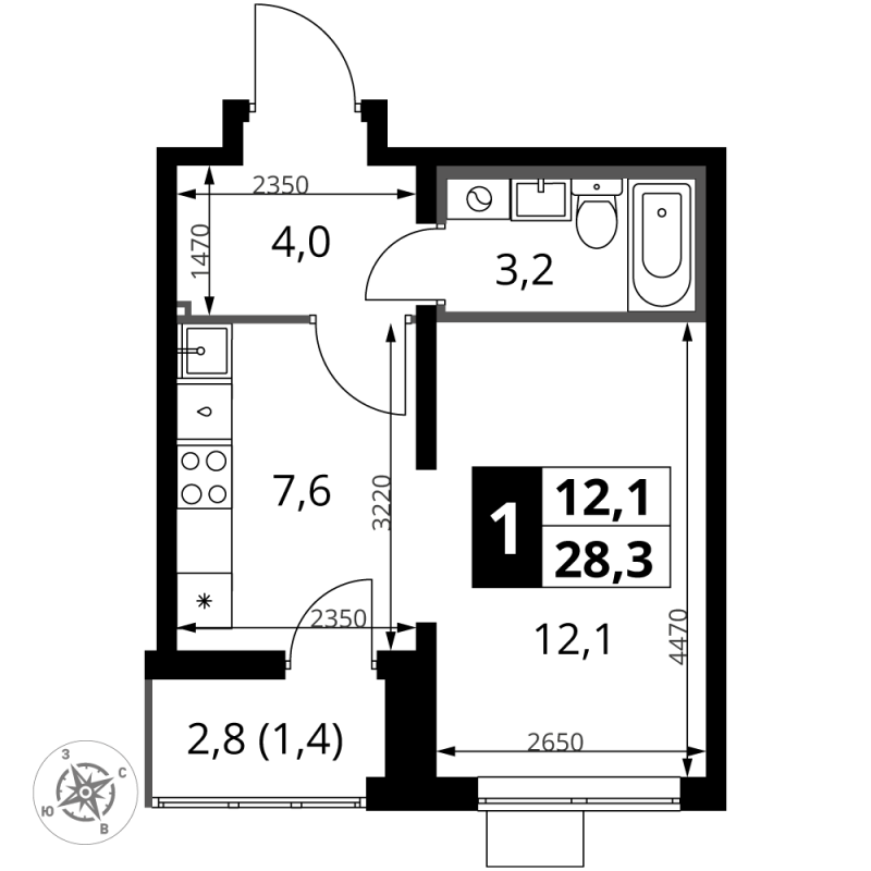 1 ккв 28,3 м²