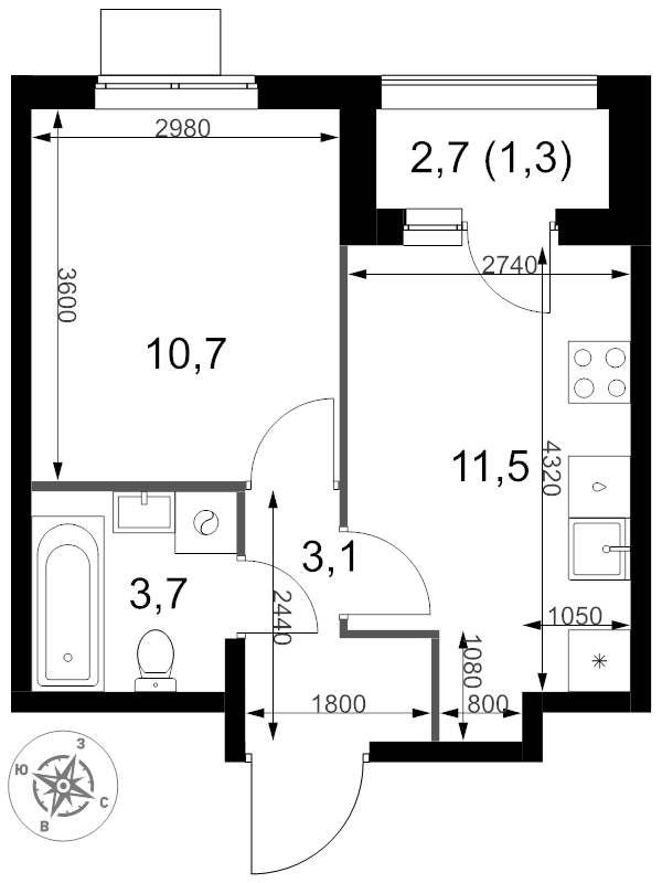1 ккв 30,3 м²