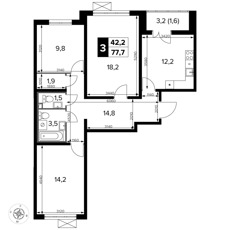 3 ккв 78,6 м²
