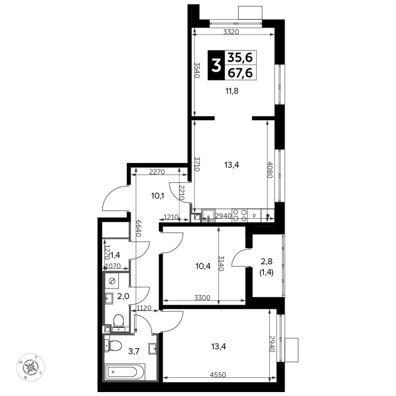 3 ккв (Евро) 68,6 м²