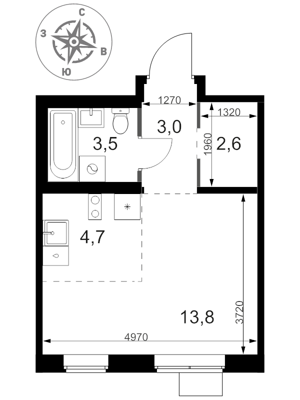 Студия 27,6 м²