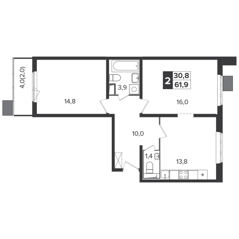 2 ккв 61,2 м²
