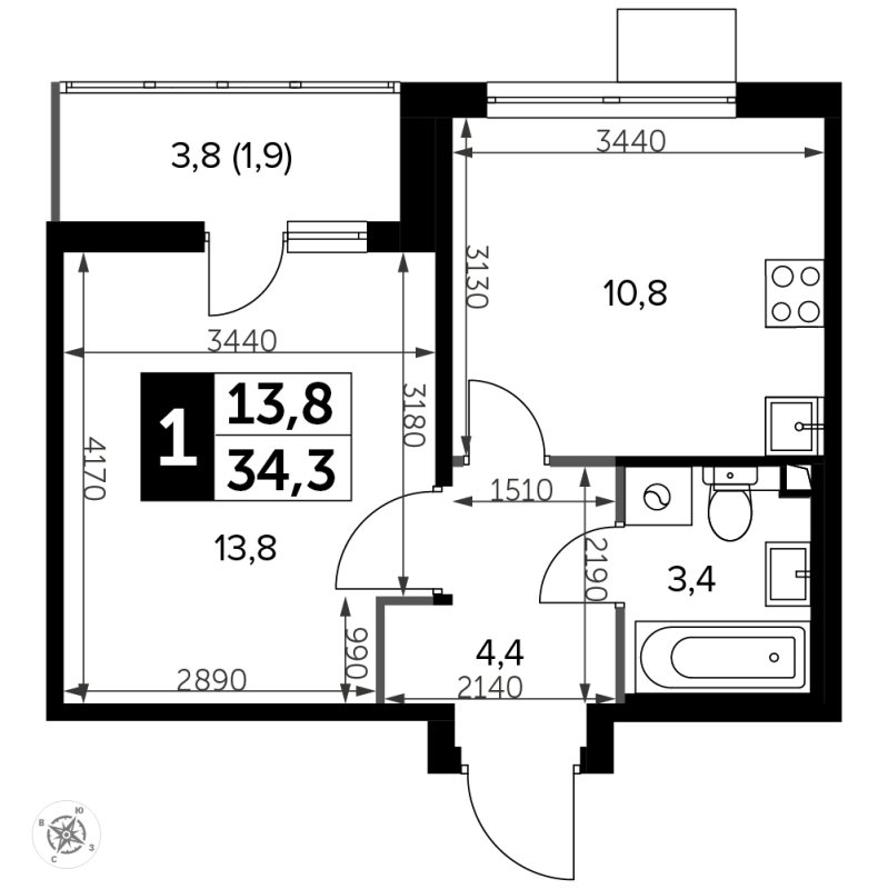 1 ккв 34,7 м²