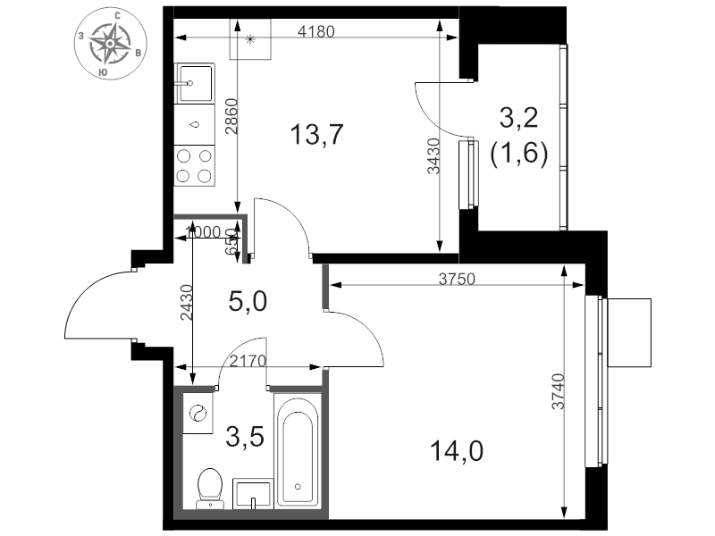 1 ккв 38,5 м²