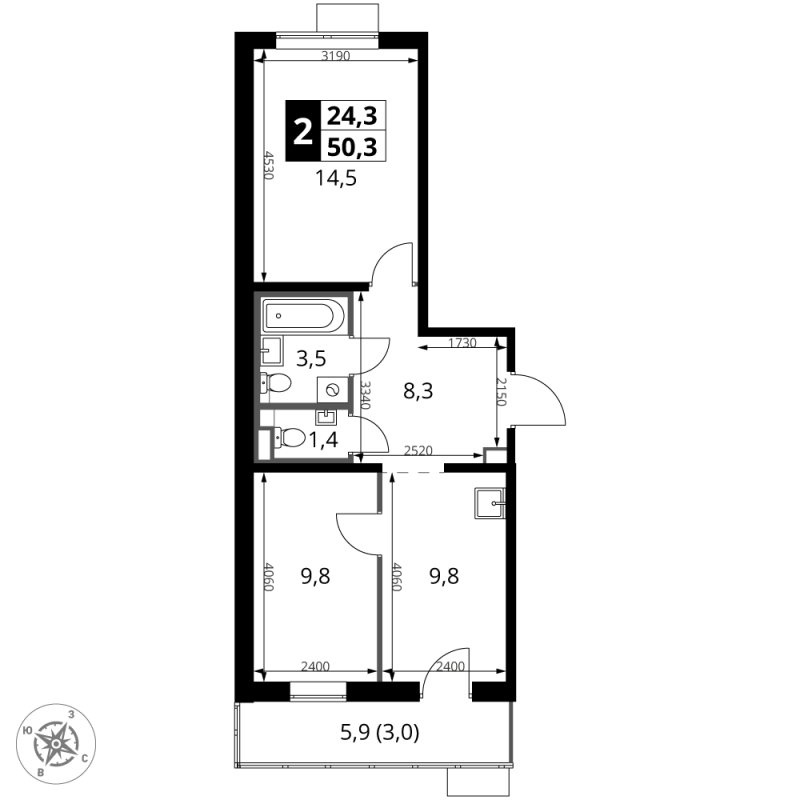 2 ккв 50,3 м²