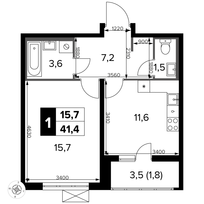 1 ккв 42,4 м²
