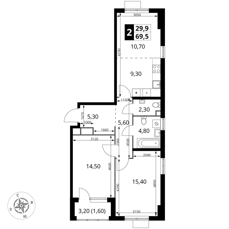 3 ккв (Евро) 69,5 м²