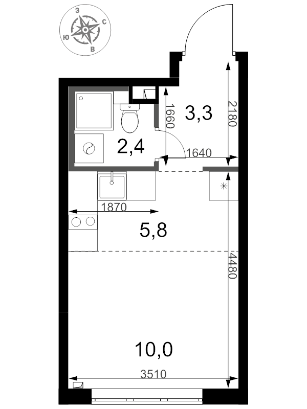 Студия 21,5 м²