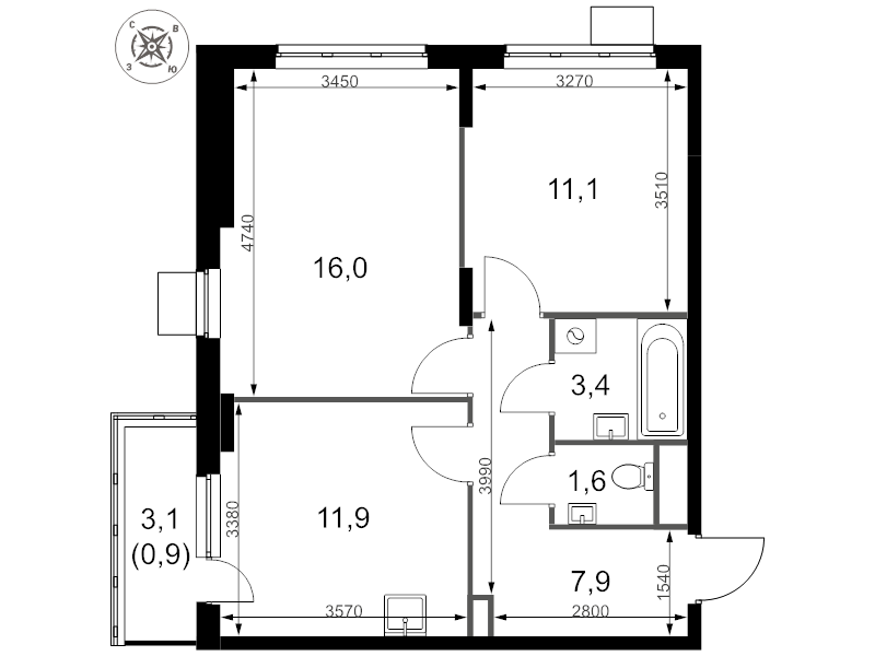2 ккв 52,8 м²