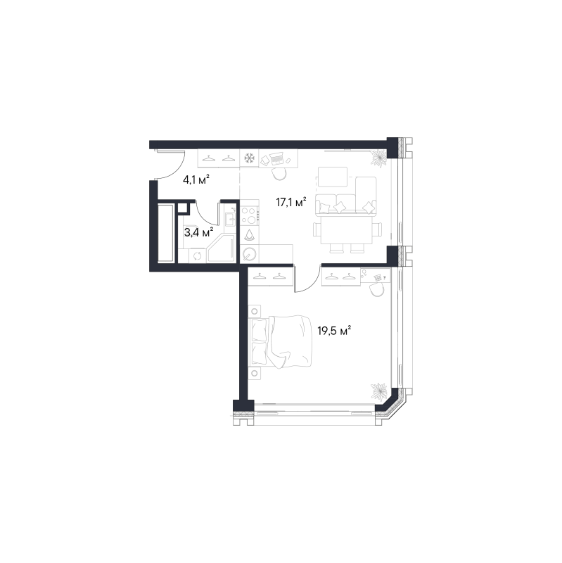 2 ккв (Евро) 44,1 м²