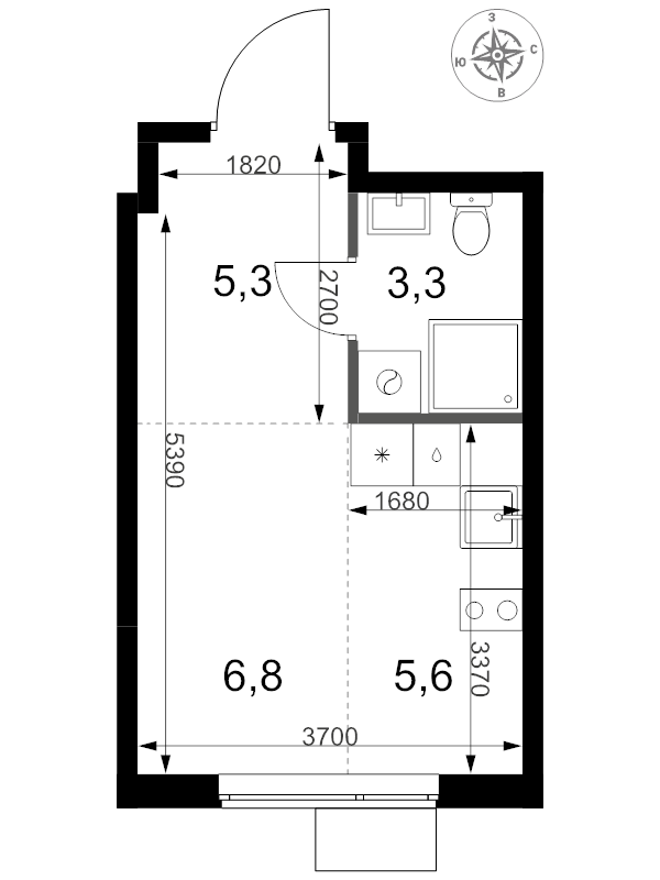 Студия 21 м²