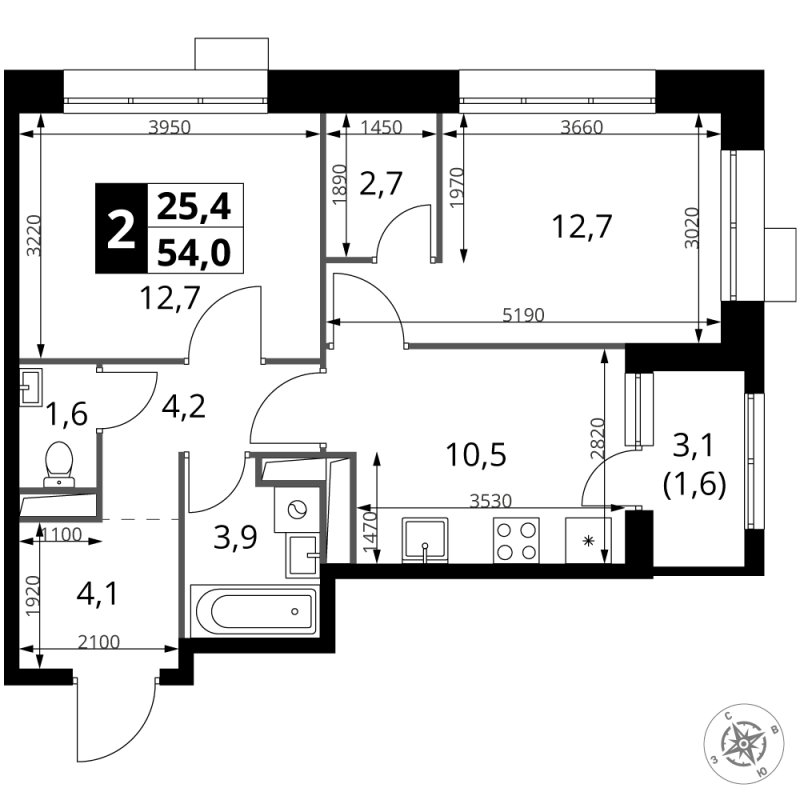2 ккв 54 м²