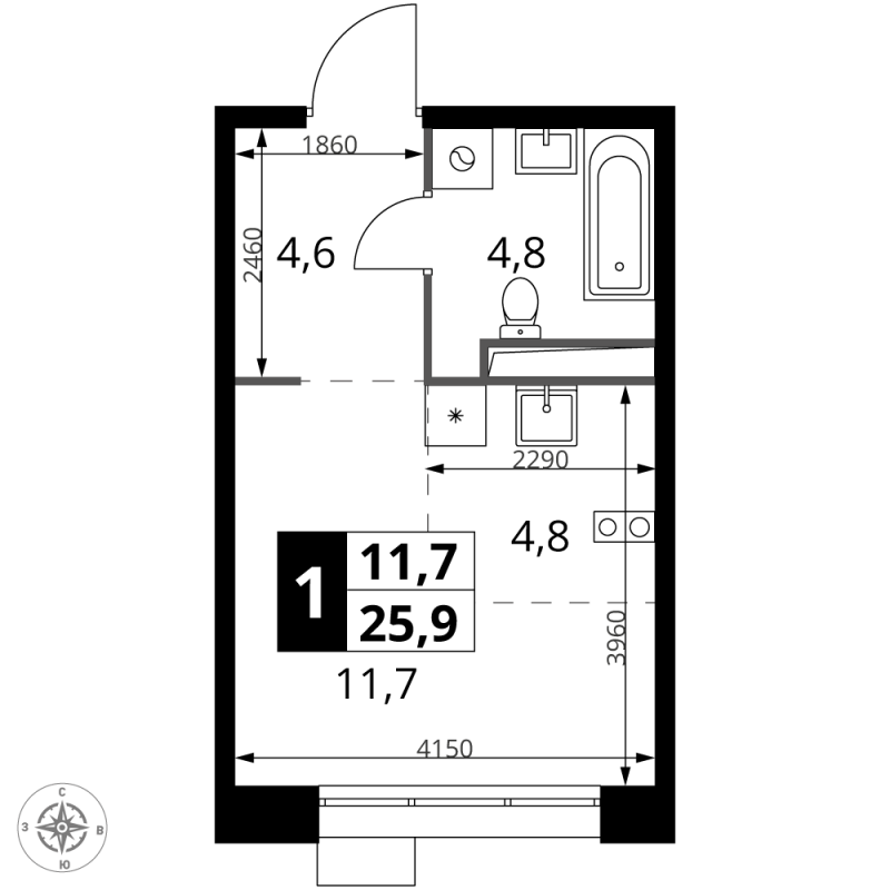 Студия 25,9 м²