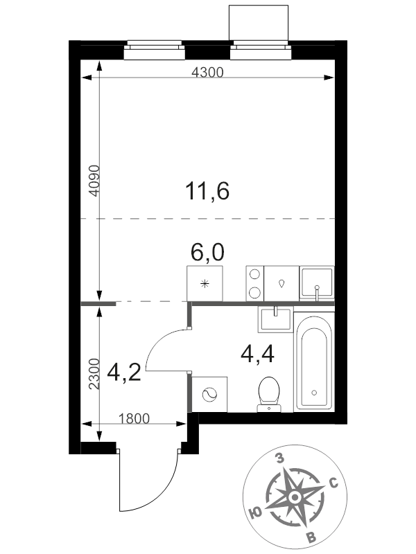 Студия 26,2 м²