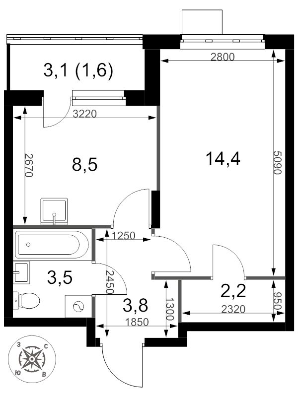 1 ккв 34 м²