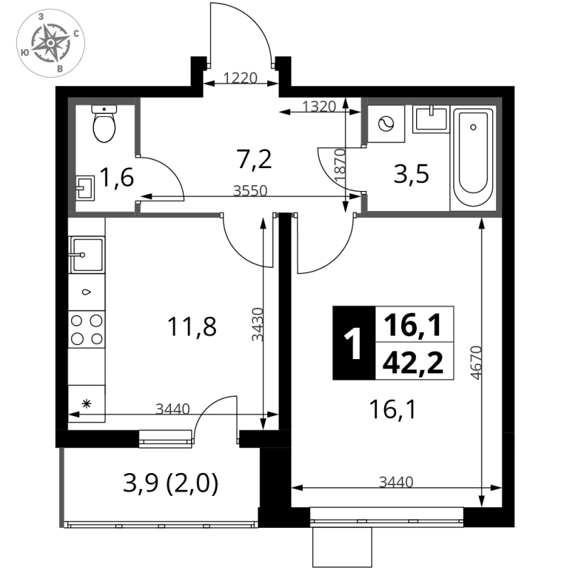 1 ккв 42,2 м²