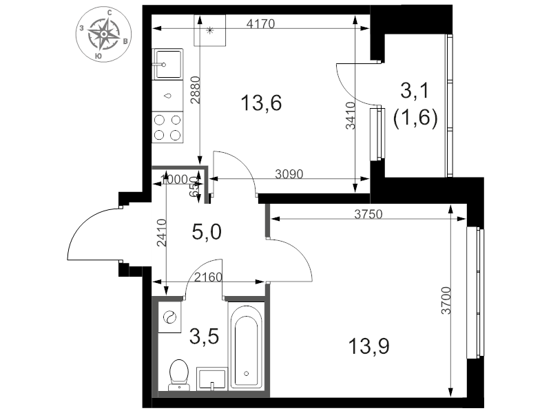 1 ккв 38,2 м²