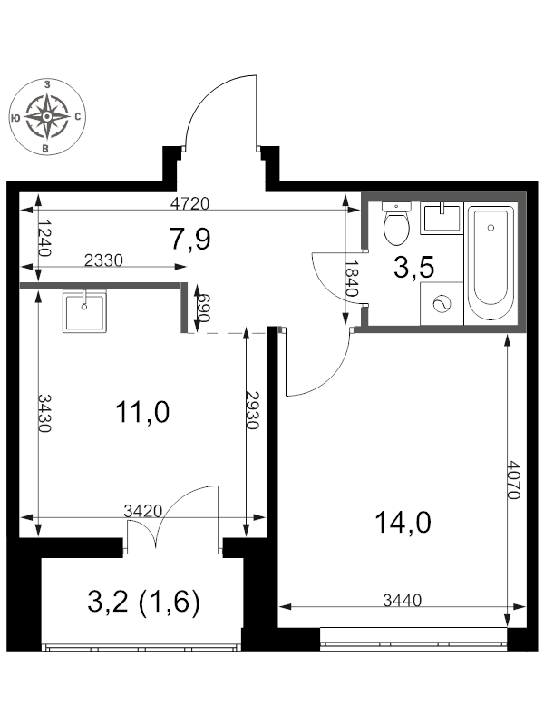 1 ккв 38 м²