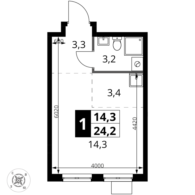 Студия 24,2 м²