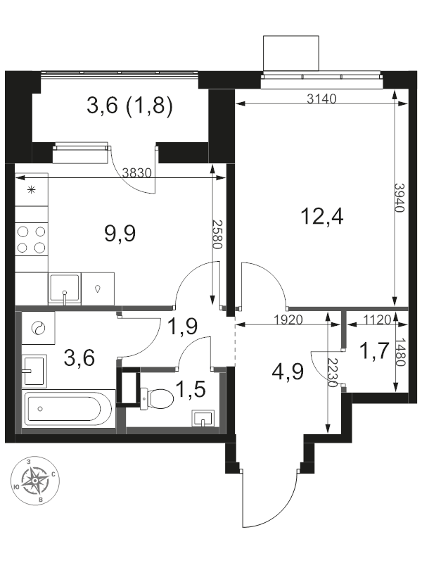 1 ккв 37,7 м²