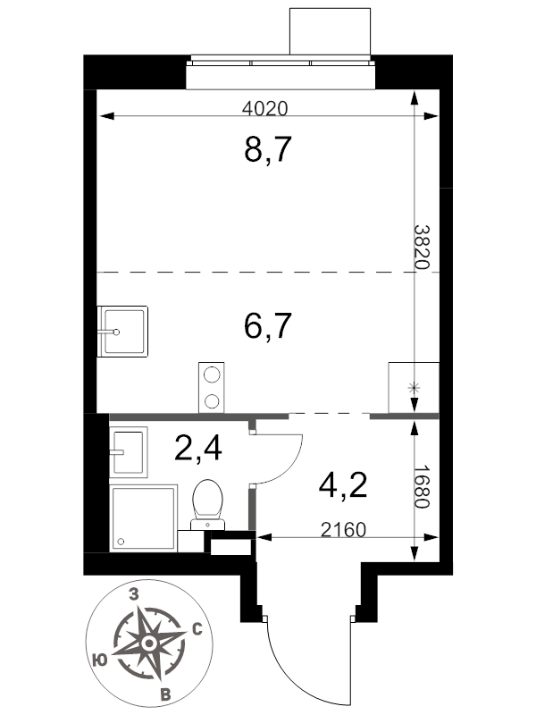 Студия 22 м²