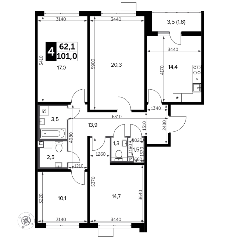 4 ккв 102,5 м²