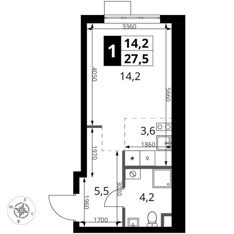 Студия 27,5 м²