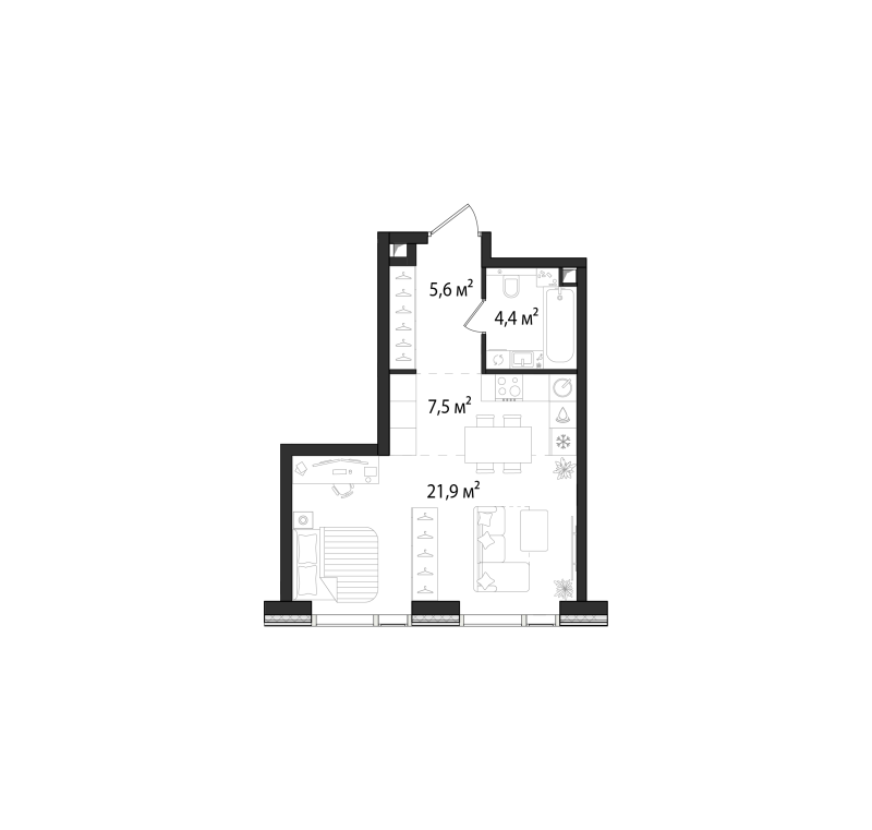 Студия 39,6 м²