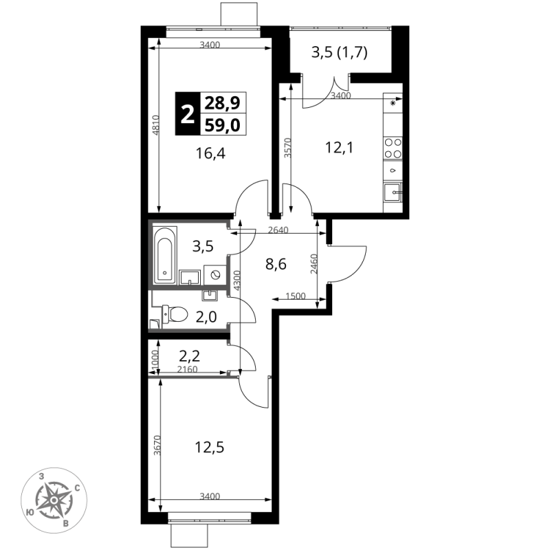 2 ккв 59 м²