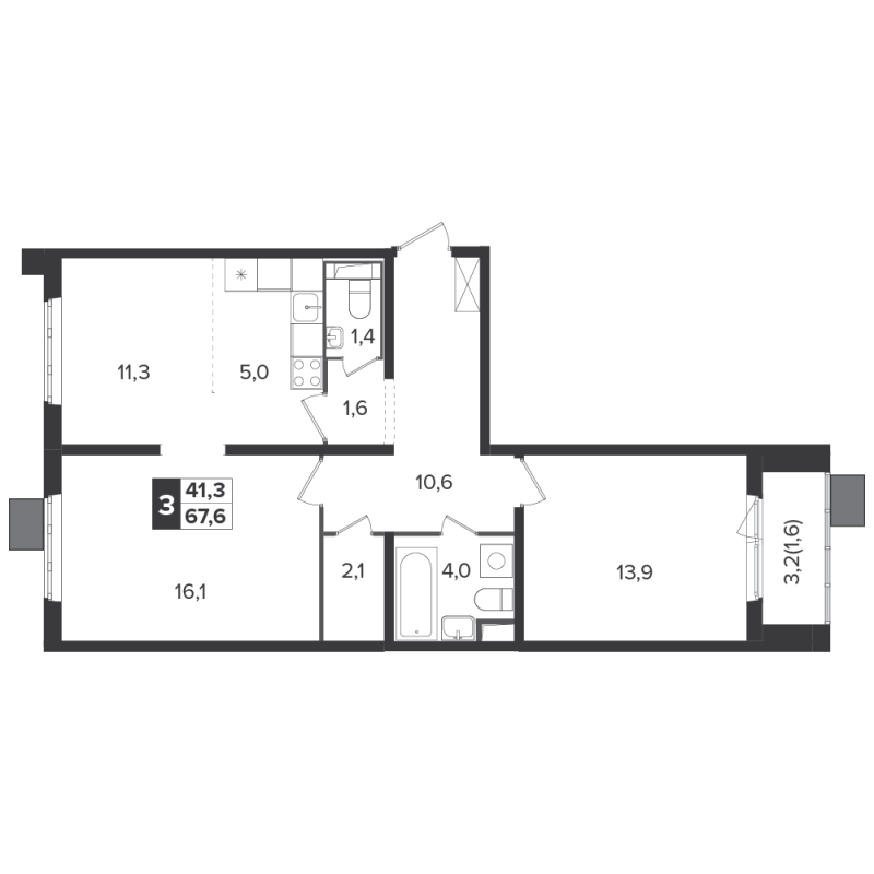 3 ккв (Евро) 66,9 м²