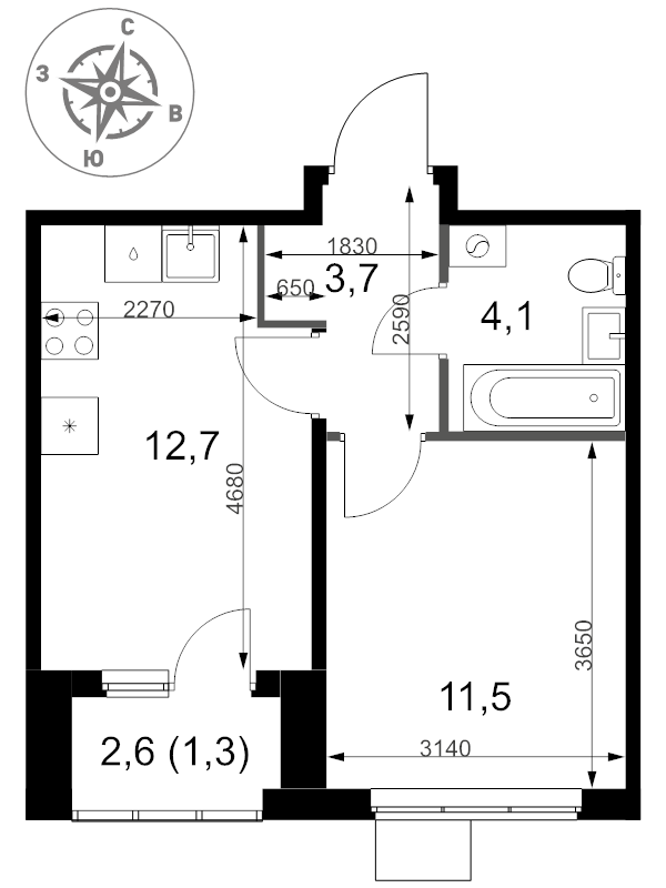 1 ккв 33,3 м²