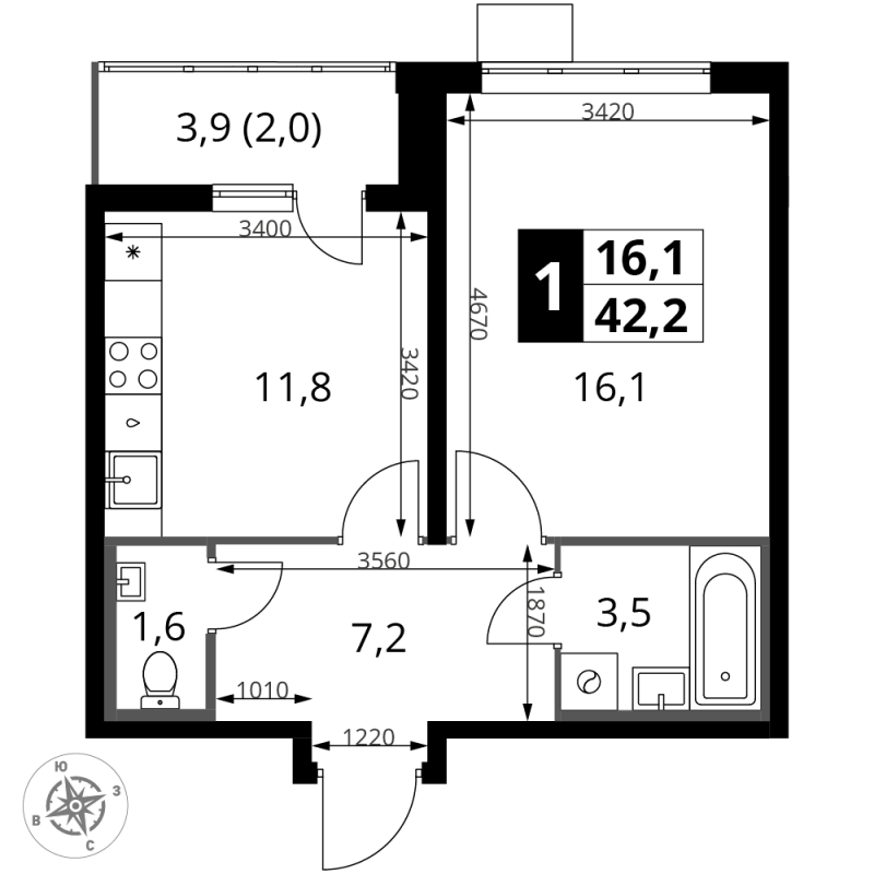 1 ккв 42,2 м²