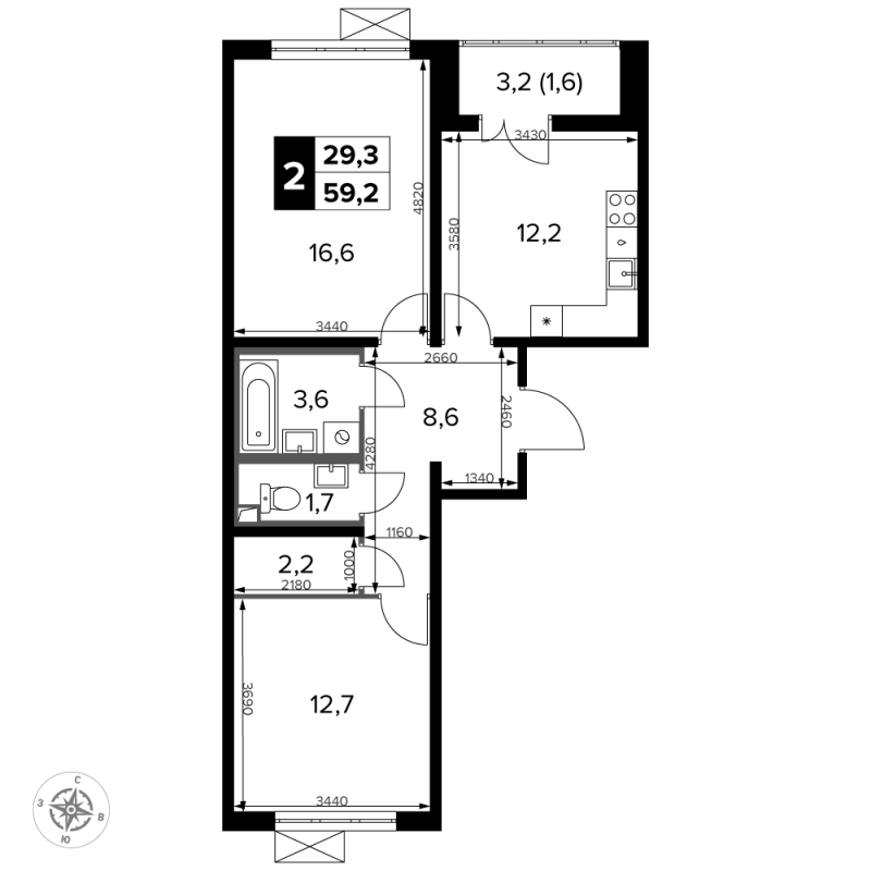 2 ккв 60,4 м²
