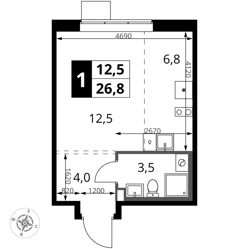 Студия 26,8 м²