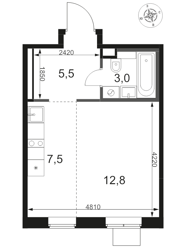 Студия 28,8 м²