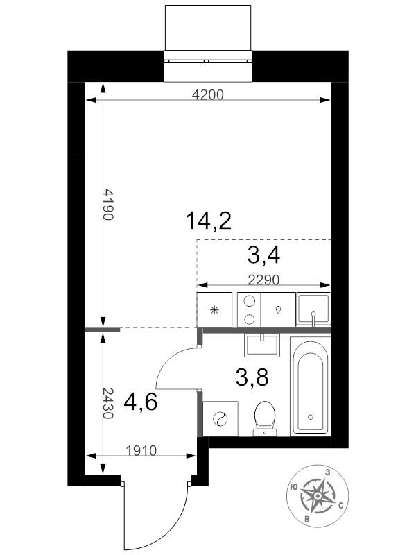 Студия 26 м²