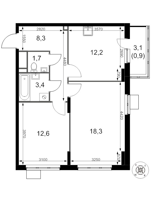 2 ккв 57,4 м²