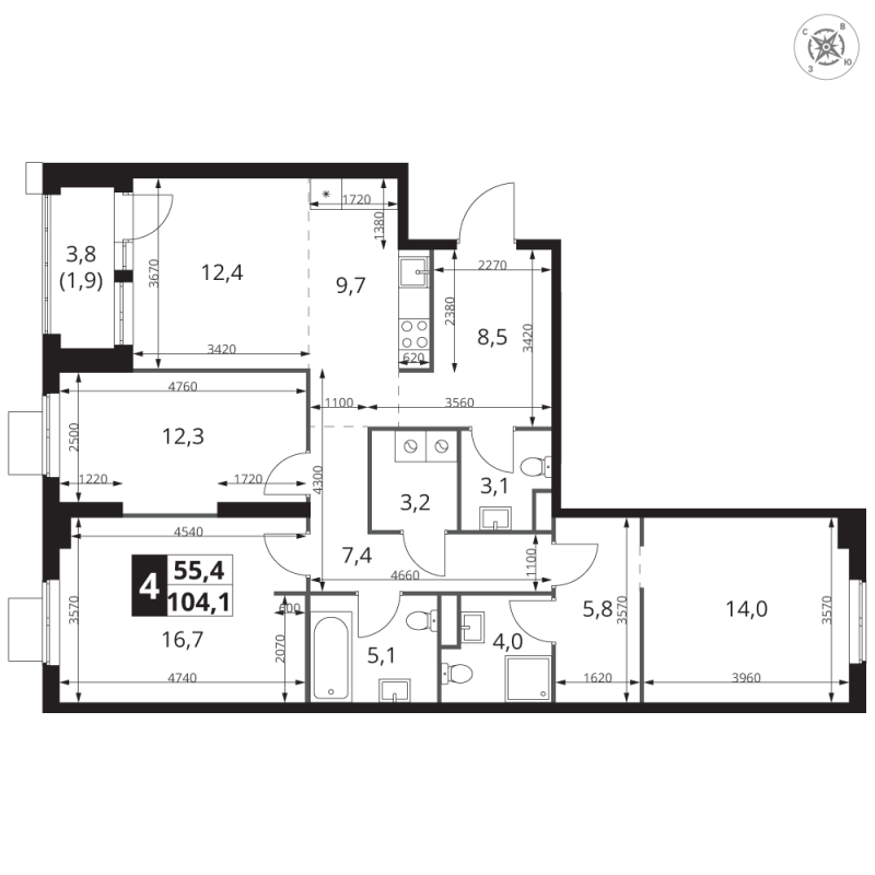 4 ккв (Евро) 105,3 м²