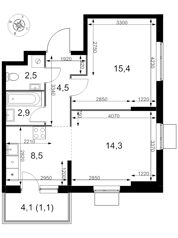 2 ккв (Евро) 49,2 м²