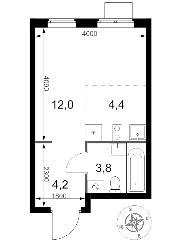 Студия 24,4 м²