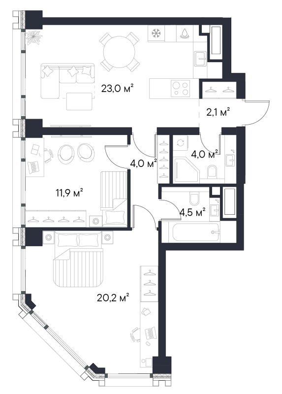 3 ккв (Евро) 69,7 м²