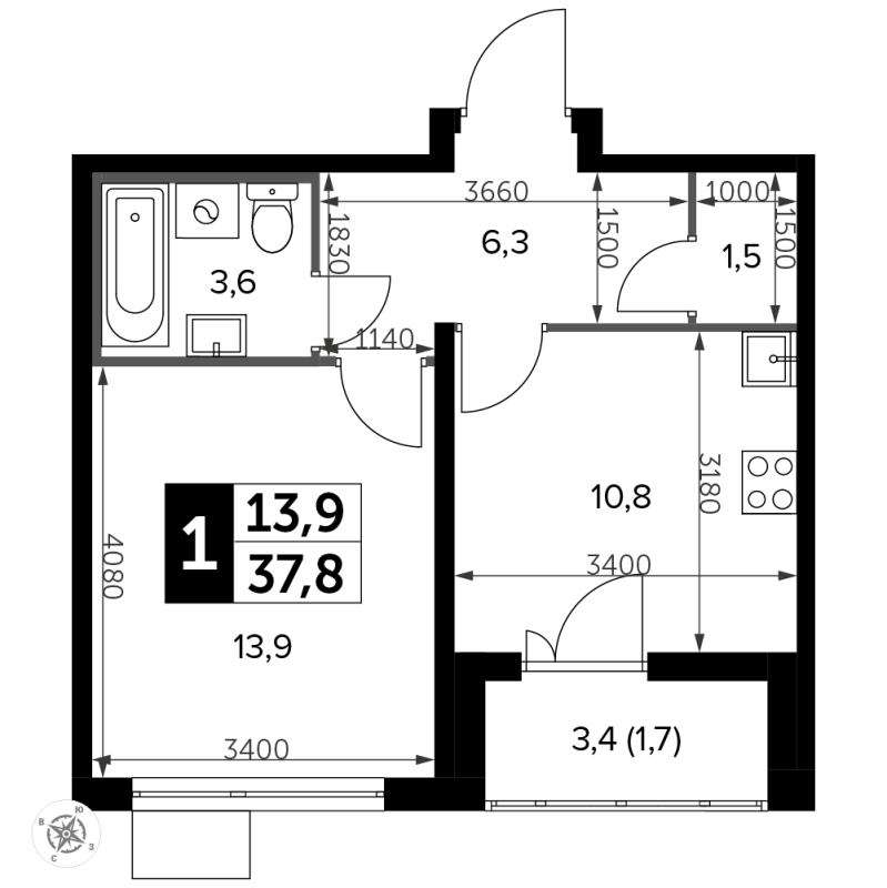 1 ккв 38,3 м²