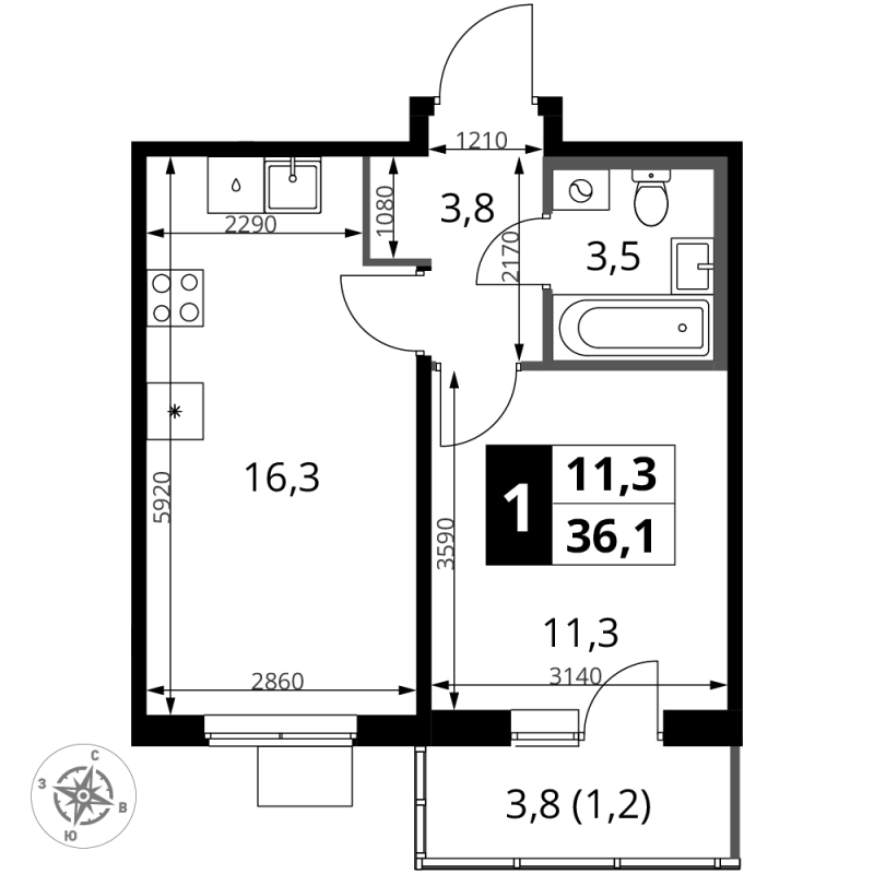 2 ккв (Евро) 36,1 м²