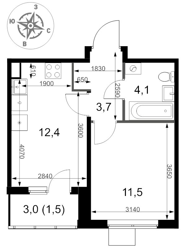 1 ккв 33,2 м²