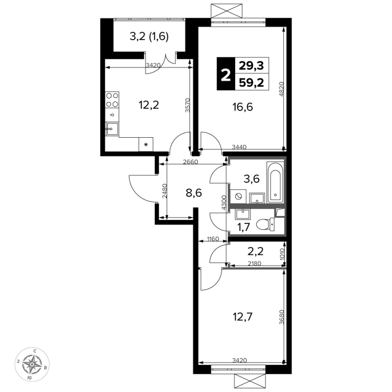 2 ккв 60,3 м²