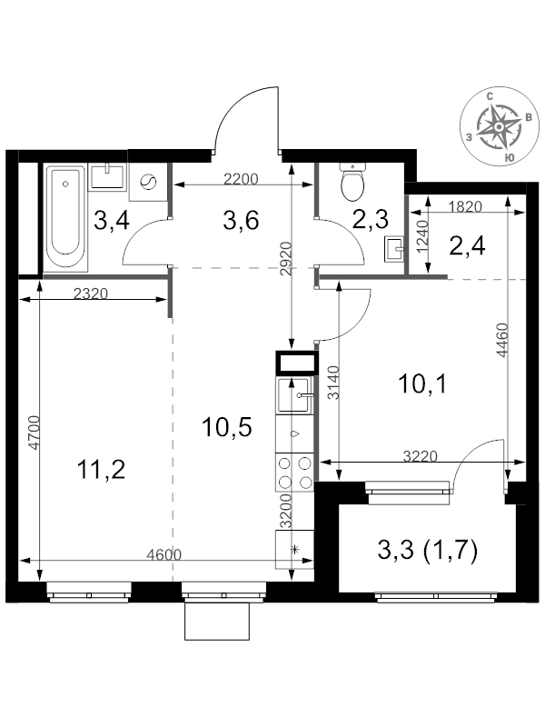 2 ккв (Евро) 45,2 м²