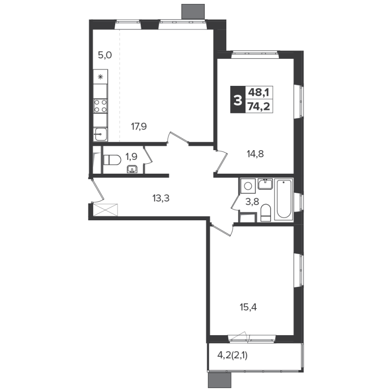 3 ккв (Евро) 73,8 м²