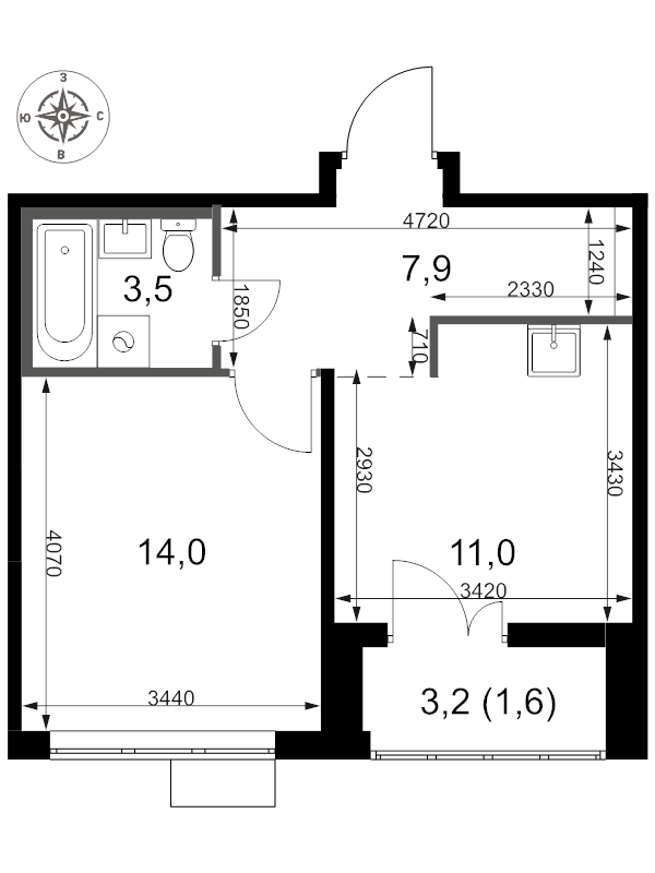 1 ккв 38 м²
