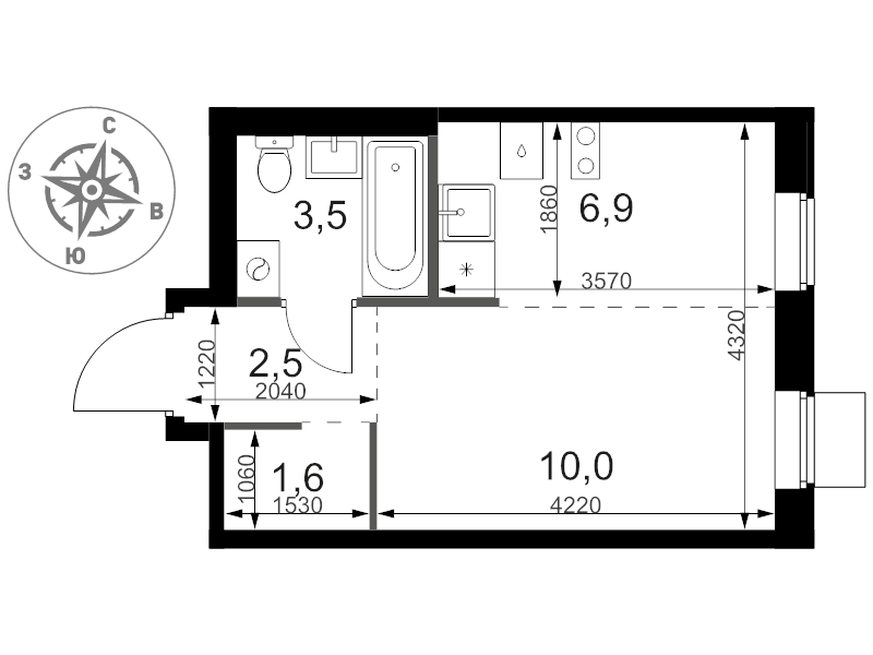 Студия 24,5 м²