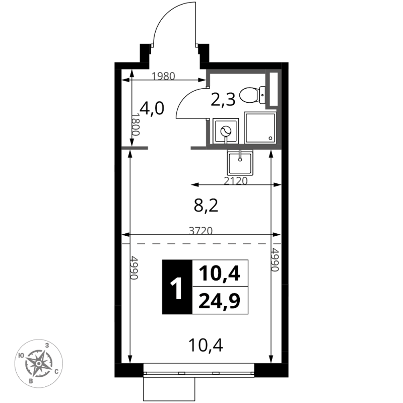 Студия 24,9 м²